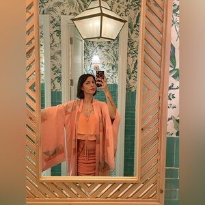 Antique art deco longer Haori Kimono over coat jacket cropped robe coverup